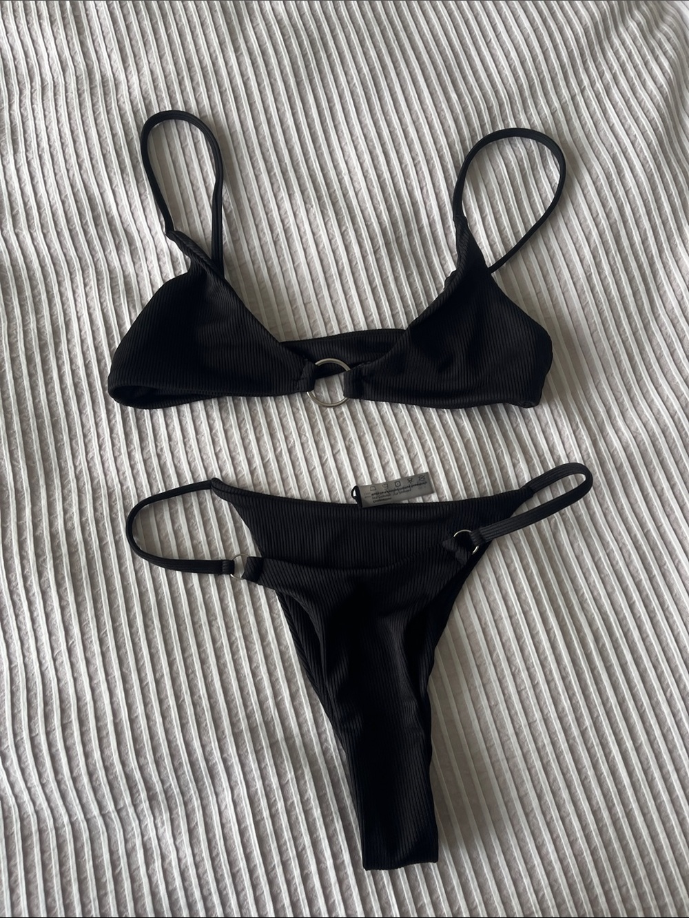 Zaful Black Ribbed Ring-Accent Bikini Set
